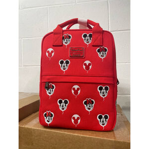 NWT - Disney Parks Loungefly Mickey & Minnie Balloon Backpack Red Canvas